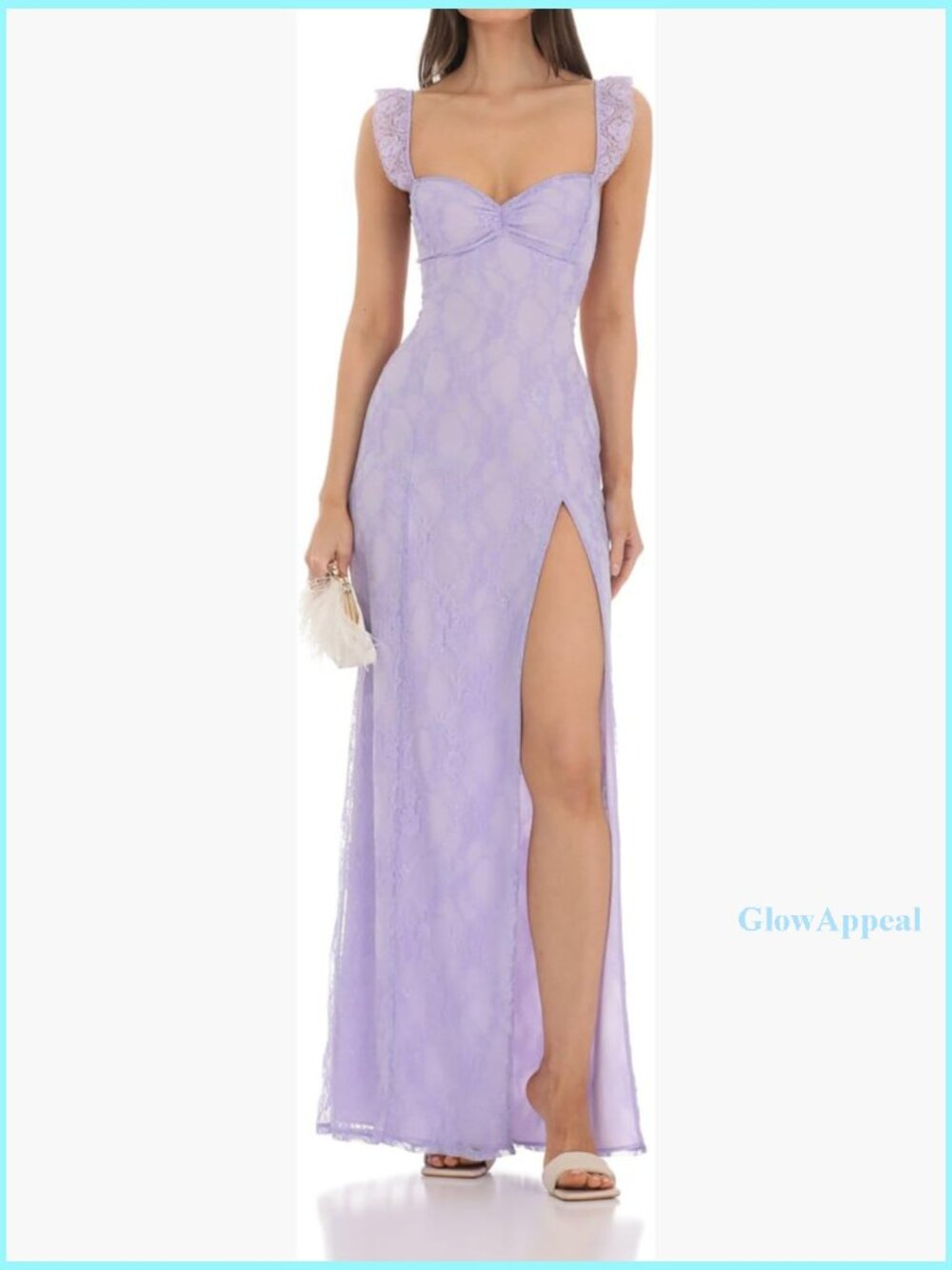 Lace Maxi Dress Sweetheart Neck Ruffled Sleeve Backless High Split